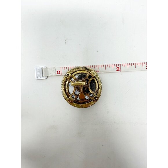 Pierre Balmain Vintage 1970s Cross Round Clip On Earrings Gold Tone White Stone - Picture 2 of 5